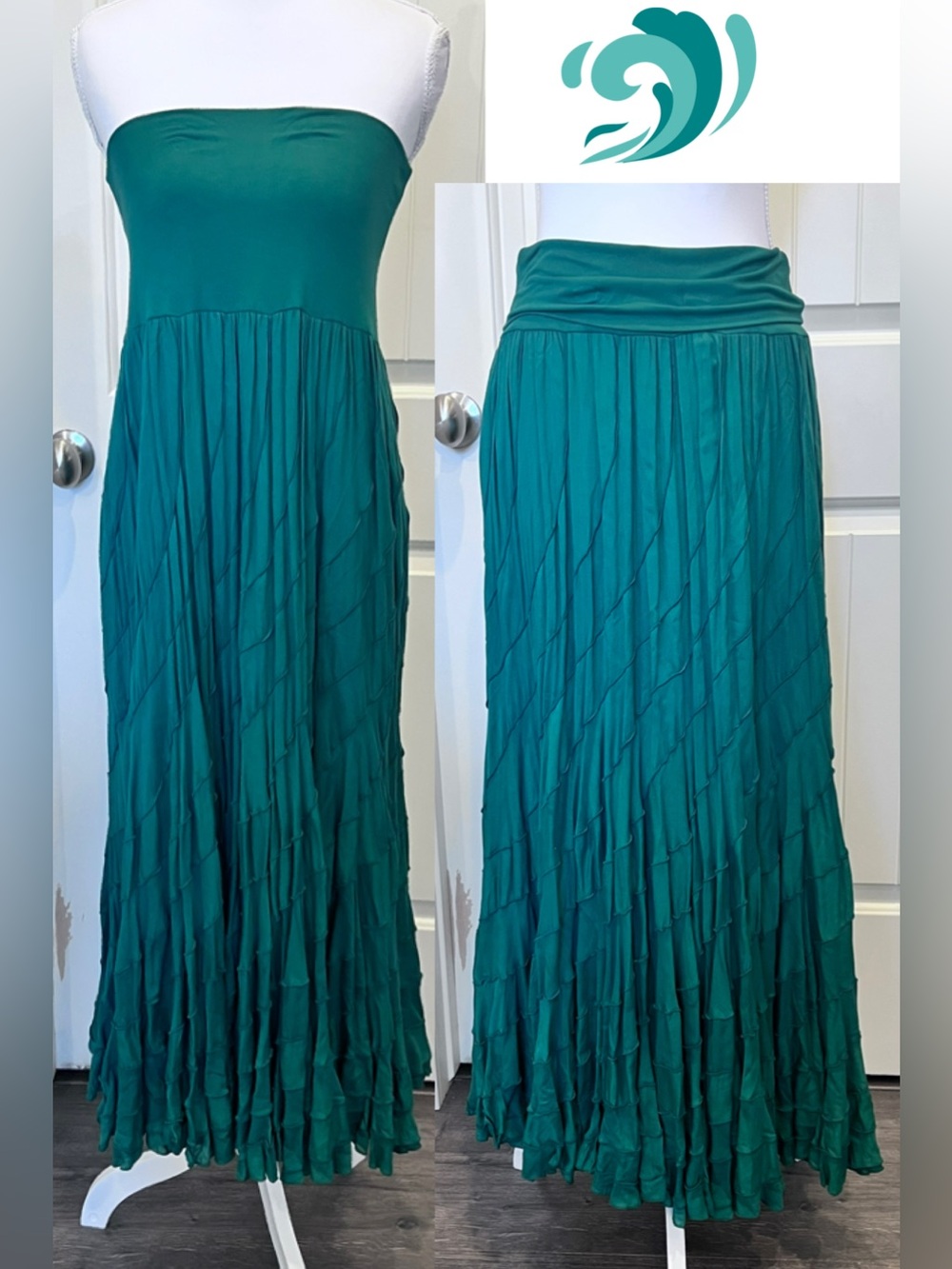 Baik Baik Honolulu Green Boho Tiered Ruffle Maxi Skirt / Dress Sz M/L